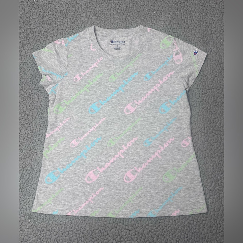 Champion Gray And Pink Graphic Print Short Sleeve T Shirt Little Girls L